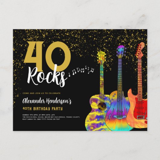 40e verjaardagsfeestje 40 Rocks Gouden Glitter Uitnodiging Briefkaart (Voorkant)
