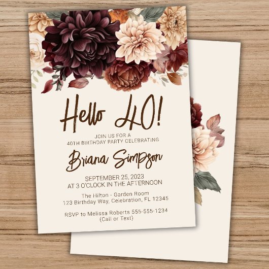 40e verjaardagsfeestje bruin beige ivoren bloemen kaart