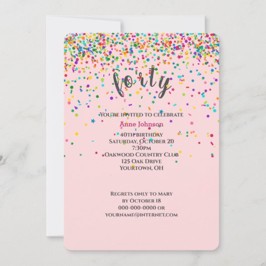 40e verjaardagsfeestje confetti uitnodiging (Voorkant)