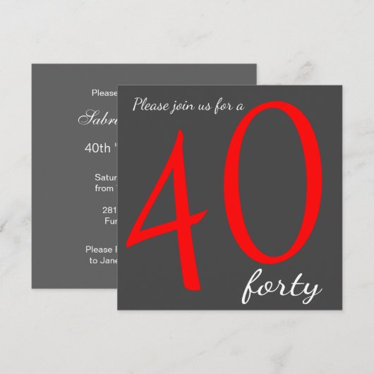 40e verjaardagsfeestje | DIY-tekst Kaart (Voorkant / Achterkant)