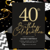 40e verjaardagsfeestje Elegante zwart en goud glit Kaart