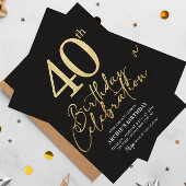 40e verjaardagsfeestje Elegante zwart en goud glit Kaart