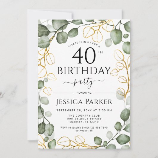 40e verjaardagsfeestje eucalyptus Waterverf Kaart (Voorkant)