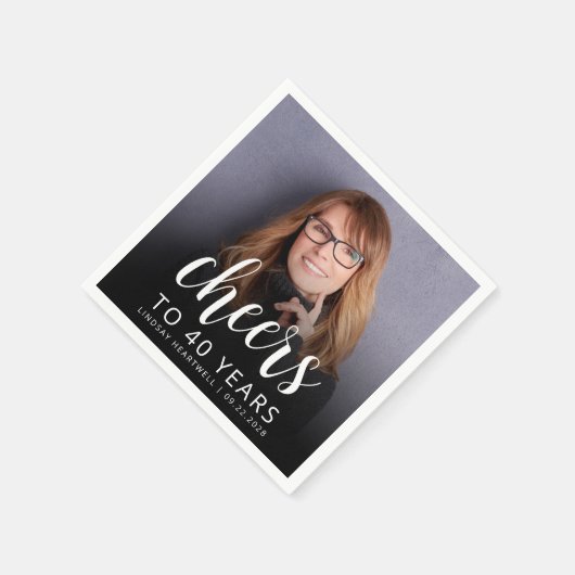 40e verjaardagsfeestje foto wit script gejuich servet (Hoek)