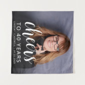 40e verjaardagsfeestje foto wit script gejuich wandkleed (Voorkant (horizontaal))