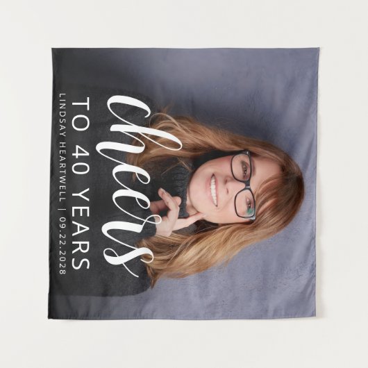 40e verjaardagsfeestje foto wit script gejuich wandkleed (Voorkant (horizontaal))