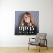 40e verjaardagsfeestje foto wit script gejuich wandkleed (In situ)