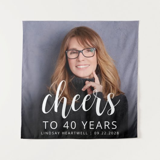 40e verjaardagsfeestje foto wit script gejuich wandkleed (Voorkant)