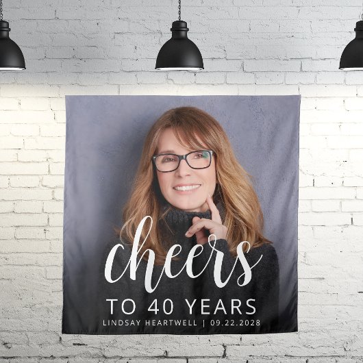 40e verjaardagsfeestje foto wit script gejuich wandkleed