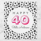 40e verjaardagsfeestje | Fun Black Stippen Pattern Wijn Etiket (Enkel label)