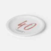 40e verjaardagsfeestje gepersonaliseerd roos goud papieren bordje (Gekanteld)