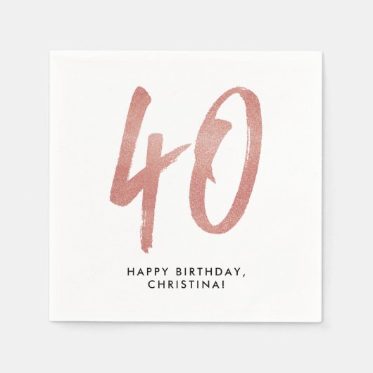 40e verjaardagsfeestje gepersonaliseerd roos goud servet (Voorkant)