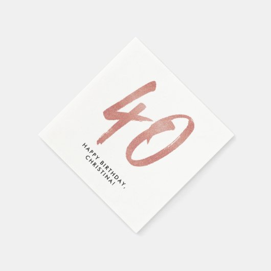 40e verjaardagsfeestje gepersonaliseerd roos goud servet (Hoek)