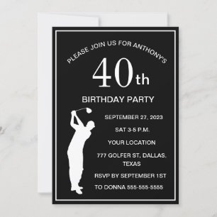 40e verjaardagsfeestje Golfer Black Par Adult Golf Kaart