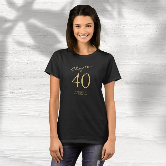 40e verjaardagsfeestje Goud Script Zwart T-shirt