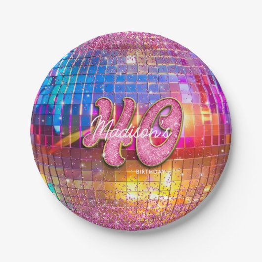 40e verjaardagsfeestje Gouden Roze Glitter Disco B Papieren Bordje (Voorkant)