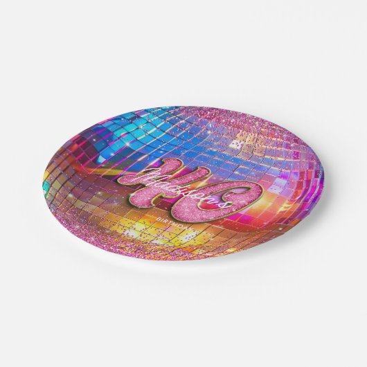 40e verjaardagsfeestje Gouden Roze Glitter Disco B Papieren Bordje (Gekanteld)