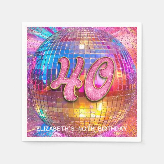 40e verjaardagsfeestje Gouden Roze Glitter Disco B Servet (Voorkant)