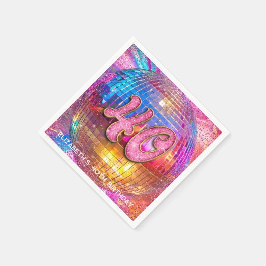 40e verjaardagsfeestje Gouden Roze Glitter Disco B Servet (Hoek)