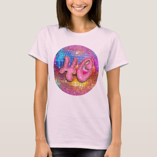40e verjaardagsfeestje Gouden Roze Glitter Disco B T-shirt (Voorkant)