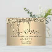 40e verjaardagsfeestje Gouden Sparkle Glitter Drip Save The Date (Staand voorkant)