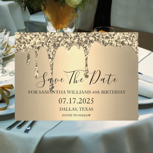40e verjaardagsfeestje Gouden Sparkle Glitter Drip Save The Date