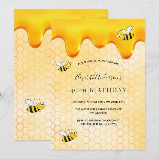 40e verjaardagsfeestje honingraat bijen met zoete  kaart (Voorkant / Achterkant)