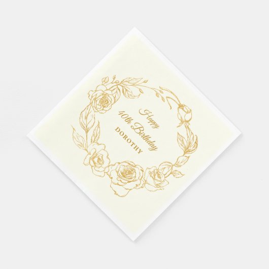 40e verjaardagsfeestje Luxe Goud Roos Ivoor Cockta Servet (Hoek)