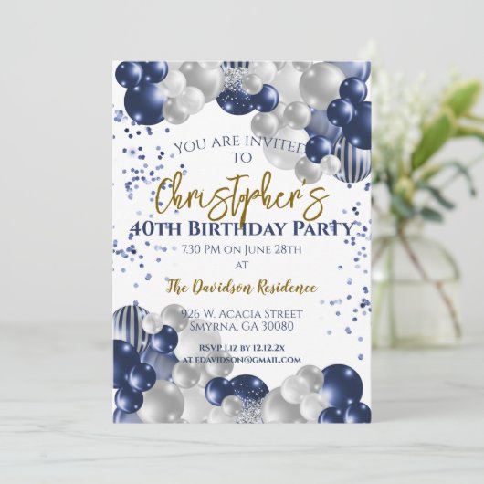 40e verjaardagsfeestje marineballonnen kaart (Staand voorkant)