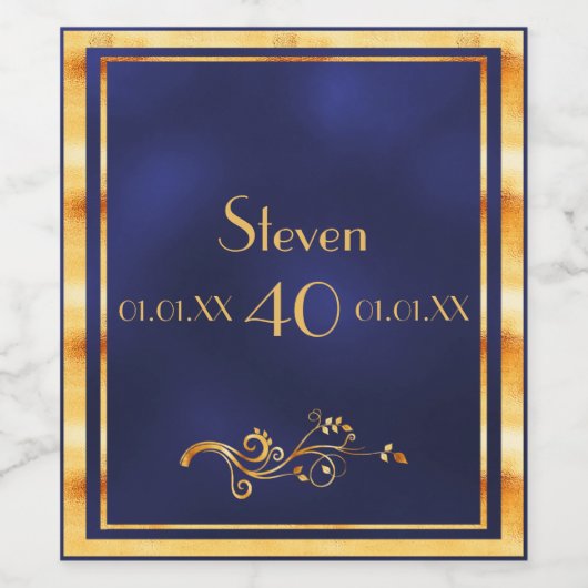 40e verjaardagsfeestje marineblauw goud wijn etiket (Enkel label)