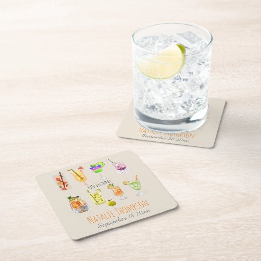 40e verjaardagsfeestje Mooie waterverf cocktail Kartonnen Onderzetters (Insitu)