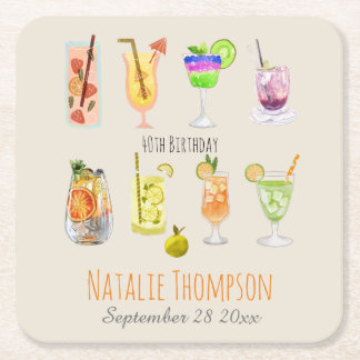 40e verjaardagsfeestje Mooie waterverf cocktail Kartonnen Onderzetters