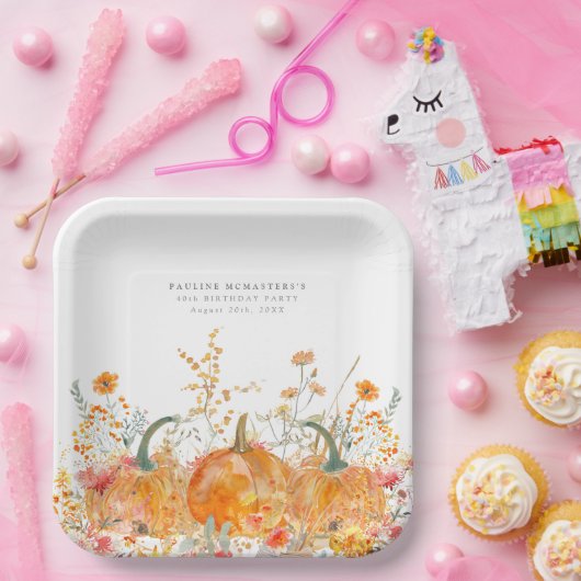 40e verjaardagsfeestje pompoen Wildflower Custom Papieren Bordje (Feest)