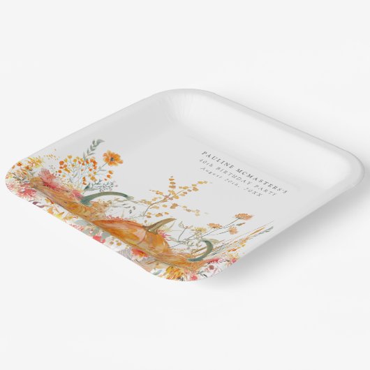 40e verjaardagsfeestje pompoen Wildflower Custom Papieren Bordje (Gebogen)