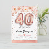 40e verjaardagsfeestje - Roos gouden ballonnen Kaart (Staand voorkant)