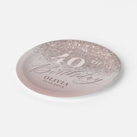 40e verjaardagsfeestje Roos gouden glitter Papieren Bordje (Gekanteld)