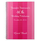 40e verjaardagsfeestje roze streep naam spiraal notitieboek (Voorkant)