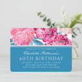 40e verjaardagsfeestje Stijlvol roze bloemmotief Kaart (Staand voorkant)