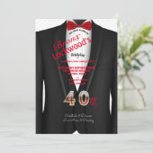 40e verjaardagsfeestje, Tuxedo pak, zwart en rood Kaart (Staand voorkant)