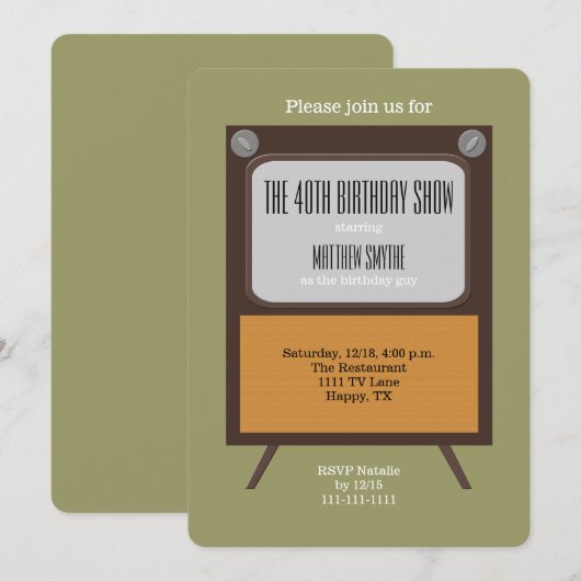 40e Verjaardagsfeestje Uitnodiging TV (Voorkant / Achterkant)