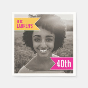 40e verjaardagsfeestje voeg je eigen foto roze gee servet