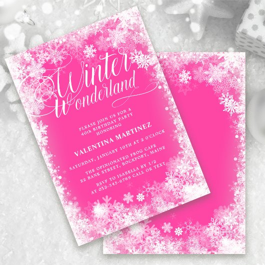 40e verjaardagsfeestje Winter Wonderland Roze Kaart