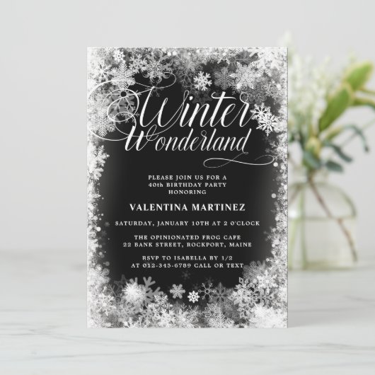 40e verjaardagsfeestje Winter Wonderland Sneeuwvlo Kaart (Staand voorkant)