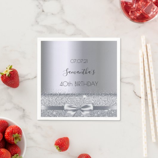 40e verjaardagsfeestje zilveren strik servet (Insitu)