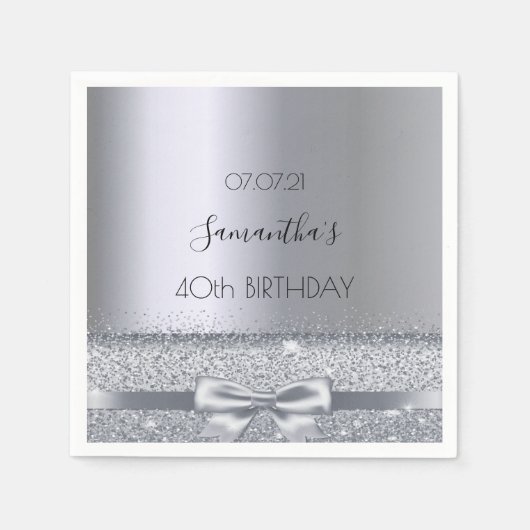 40e verjaardagsfeestje zilveren strik servet (Voorkant)