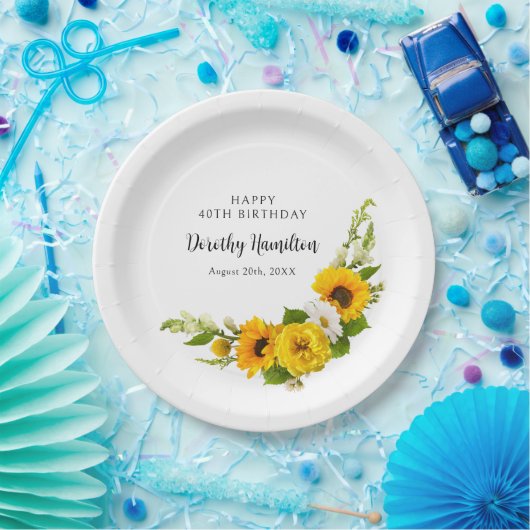 40e verjaardagsfeestje Zonnebloem Daisy Custom Papieren Bordje (Feest)