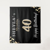 40e verjaardagsfeestje Zwart Gouden Achtergrond Wandkleed (Voorkant)