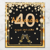 40e verjaardagsfeestje zwart gouden diamanten wijn etiket (Enkel label)