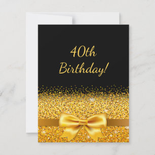 40e verjaardagsfeestje zwart gouden strik elegant kaart