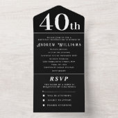 40e verjaardagsfeestje zwart wit eenvoudig modern all in one uitnodiging (Binnen)
